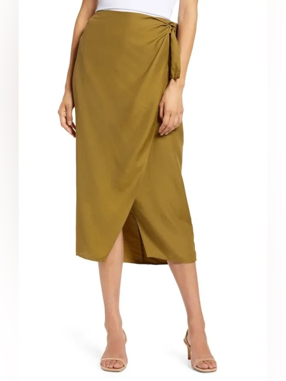 French Connection Olive Green Wrap Skirt with Side Tie